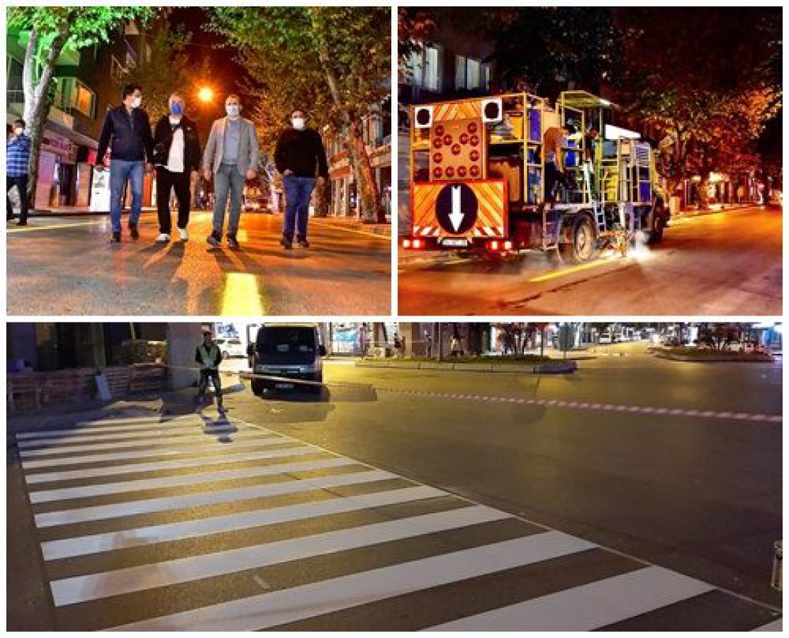 ASFALTLANAN YOLLARIN ÇİZGİLERİ TAMAMLANIYOR