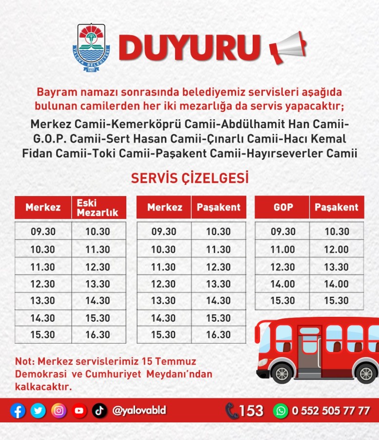 BAYRAM BOYUNCA ÜCRETSİZ SERVİS KALKACAK