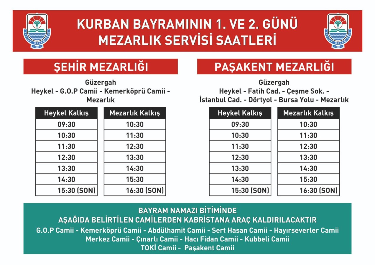 KURBAN BAYRAMI’NDA MEZARLIKLARA ÜCRETSİZ SERVİS