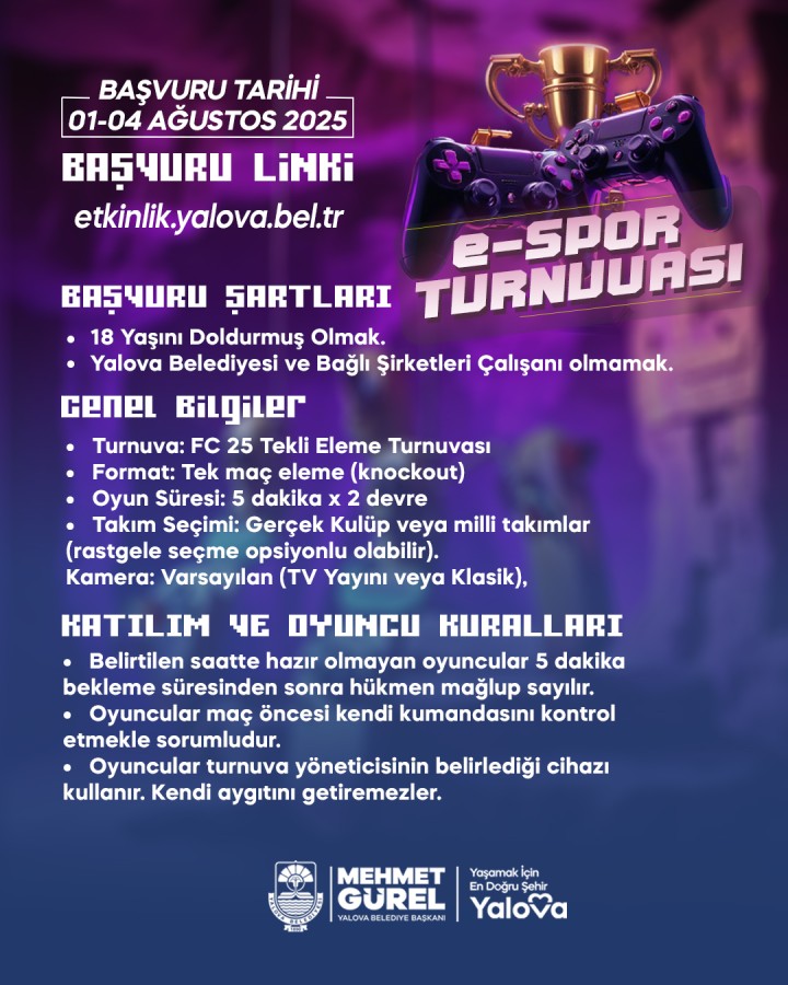 YALOVA BELEDİYESİ GENÇLERE E-SPOR TURNUVASI DÜZENLİYOR