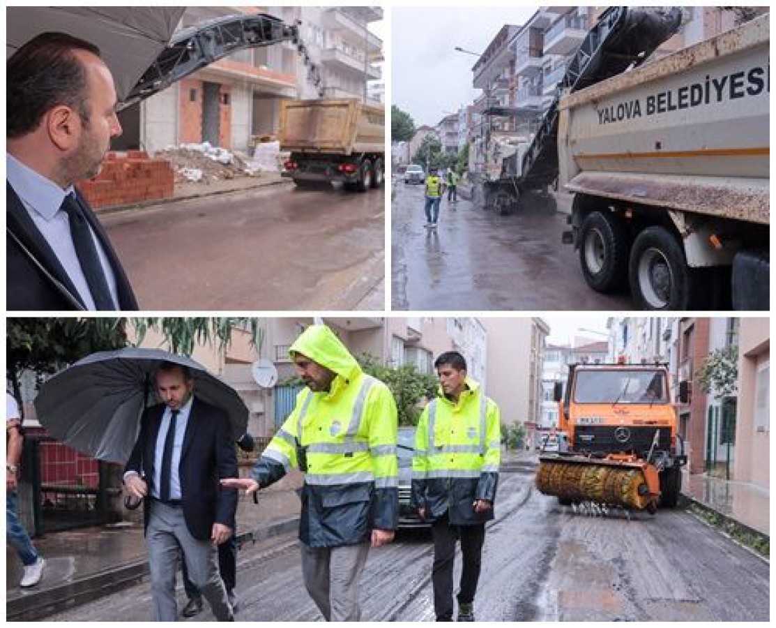 YALOVA BELEDİYESİ YAĞMUR ÇAMUR DEMEDEN ÇALIŞMALARINA DEVAM EDİYOR