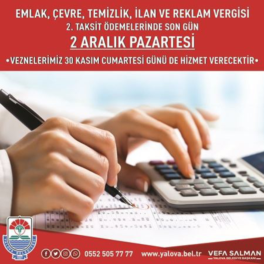 YALOVA BELEDİYESİNDE VEZNELER CUMARTESİ GÜNÜ AÇIK OLACAK